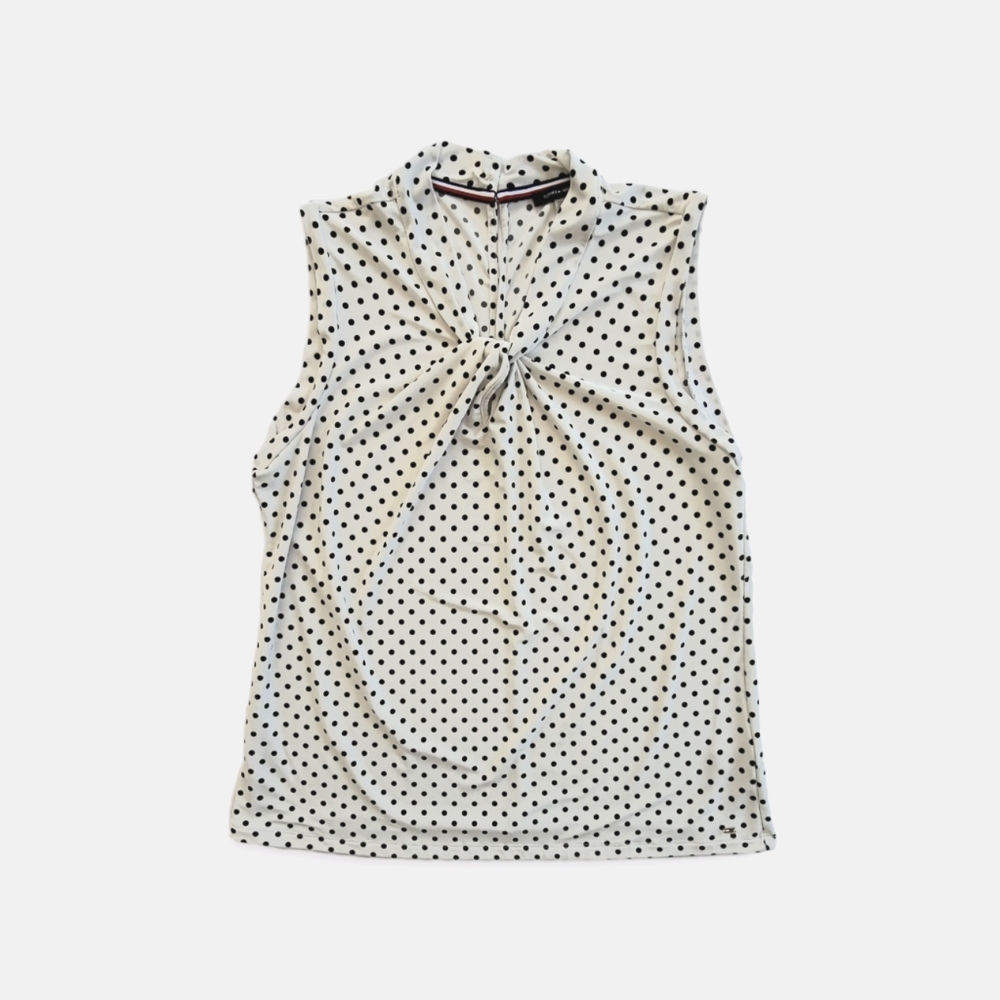 Tommy Hilfiger Women's Lined Sleeveless Ruched Polka Dot Blouse Size Large